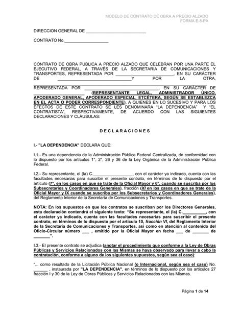 Modelo Contrato Obra Pa Actualizado 18 Ene 10