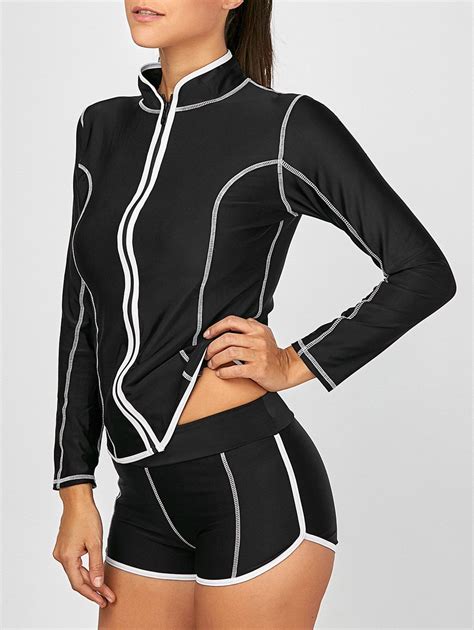 17 Off 2021 Long Sleeve Zip Up High Neck Tankini Bathing Suit In
