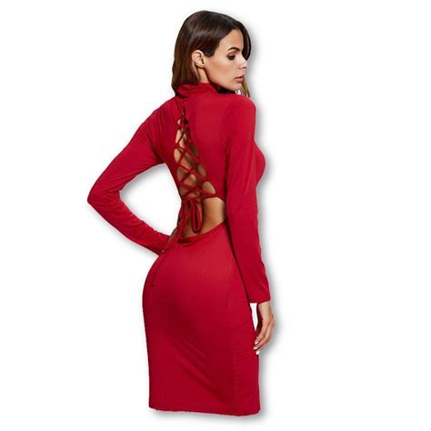 Women S Fashion Red Turtleneck Backless Dress Plus Size Outfits