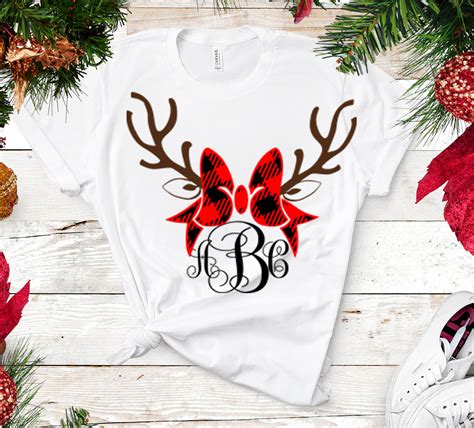 Download Plaid Antlers Bow monogram frame Deer SVG - Christmas SVG