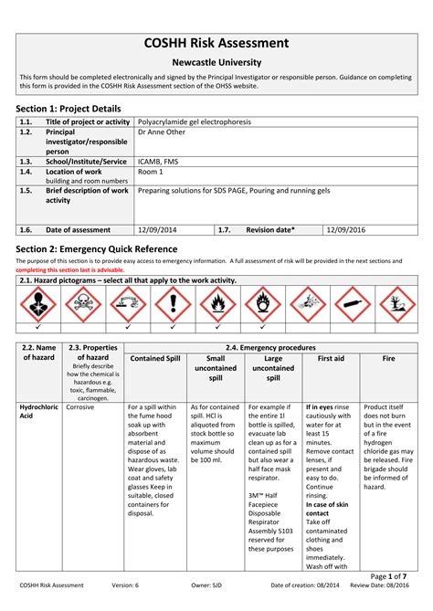 Coshh Risk Assessment Sds Page