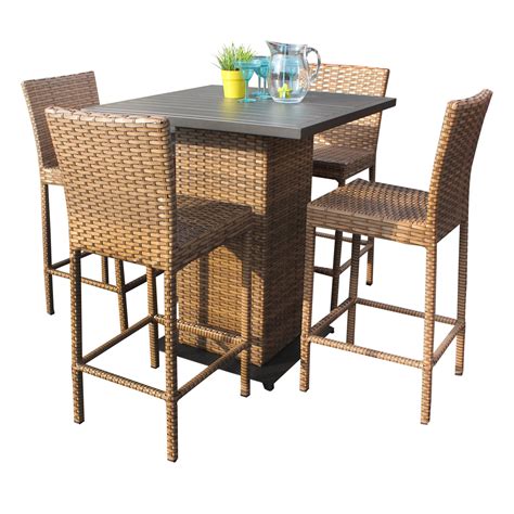 Tuscan Pub Table Set With Barstools 5 Piece Outdoor Wicker Patio