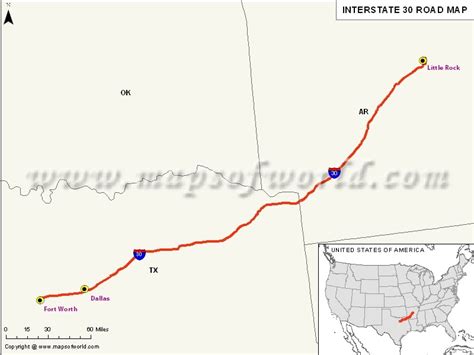 Us Interstate 30 I 30 Map Fort Worth Texas To North Little Rock
