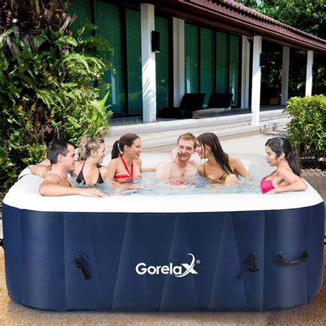 Provides 40 hydrotherapeutic neck, shoulder, calf, and foot jets. 6-Person Inflatable Hot Tub Portable Outdoor Spa Bubble ...
