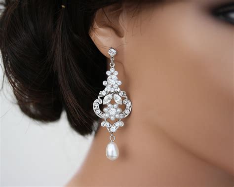 Wedding Earrings Chandelier Bridal Earrings Pearl Drop Art Etsy