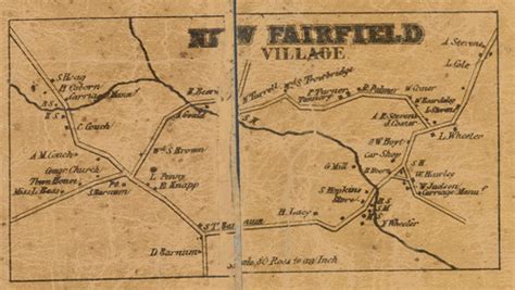 New Fairfield Village Connecticut 1858 Fairfield Co Old Map Custom