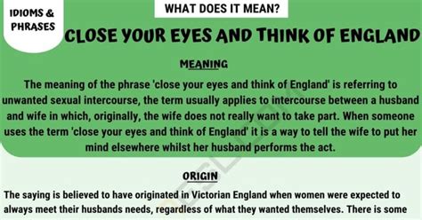 Close Your Eyes And Think Of England Meaning With Examples Esl