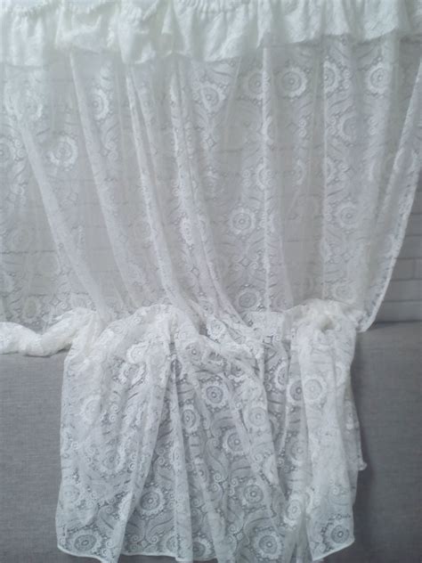 Vintage Valanced White Floral Lace Curtaingerman Lace Net Etsy Uk