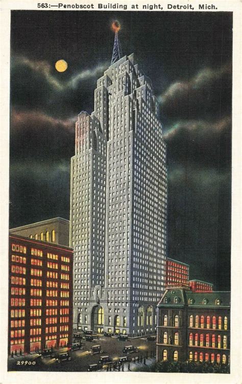 Postcard Penobscot Building At Night Detroit Michigan Ebay
