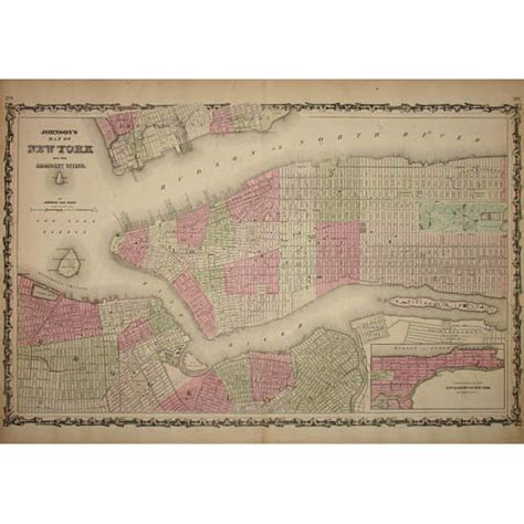 Map New York City Brooklyn Johnsons Atlas Antique Print 1860s