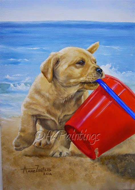Azpaintings Beach Fun Labrador Puppy Oil Painting