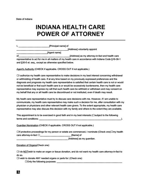 Free Printable Power Of Attorney Form Indiana Printable Forms Free Online