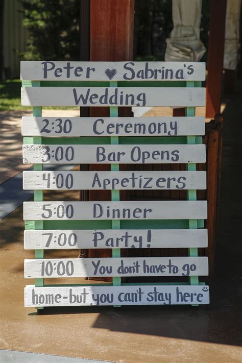 Rustic Wedding Pallet Timeline For The Day Wedding Help Wedding