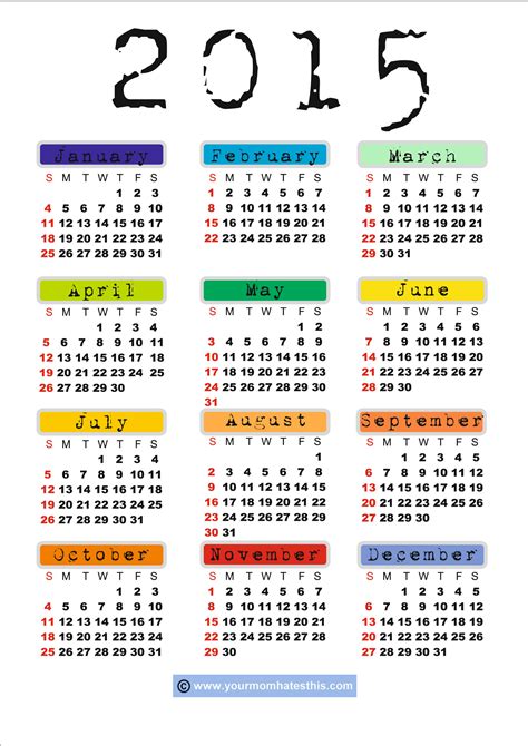 Calendar Printable 2015 Mybissim