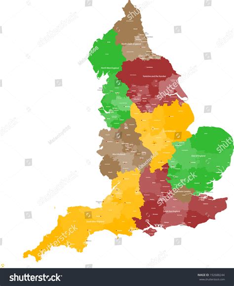 A Large Detailed And Colored Map Of England With All Counties And Main