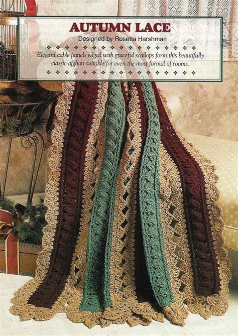 Y591 Crochet Pattern Only Autumn Lace Strip Afghan Pattern Patterns