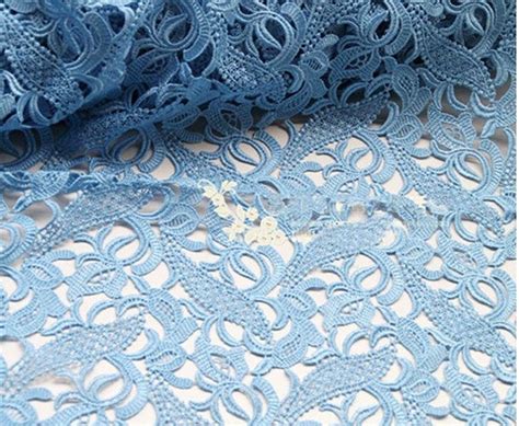 Light Blue Lace Fabrics Crochet Embroidered Flowers Hollow Out