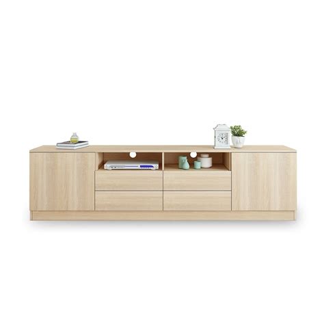 180cm Oak Tv Stand Wood Entertainment Unit With Storage Drawers And