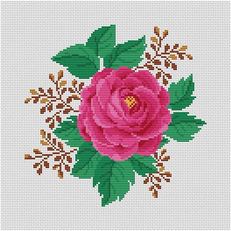 Pink Rose Modern Cross Stitch Pattern Flower Counted Cross Stitch