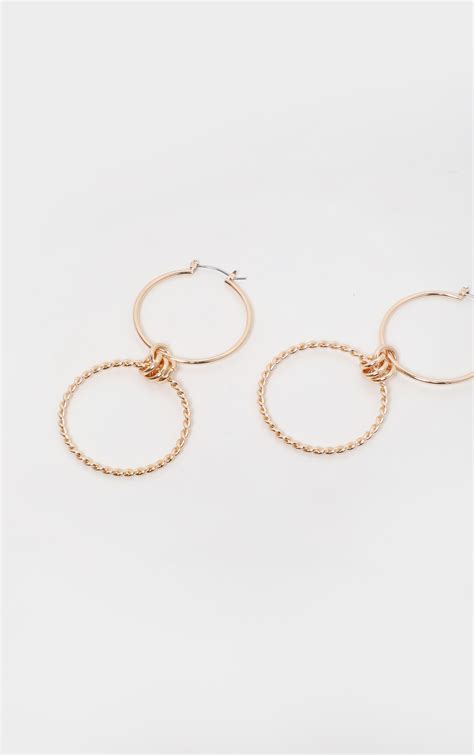 gold double hoop twisted chain earrings prettylittlething