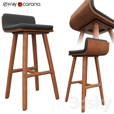 Sede Black Leather Walnut Bar Stool Chair 3d Models