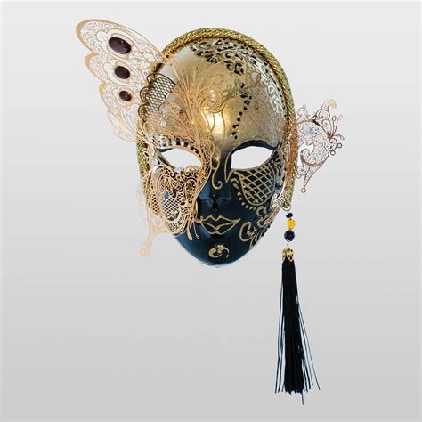Face With Half Butterfly In Metal And Rhinestone Venetian Masks