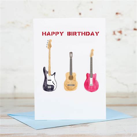 Happy Birthday Bassacousticelectric Guitar Card By Yellowstone Art Boutique