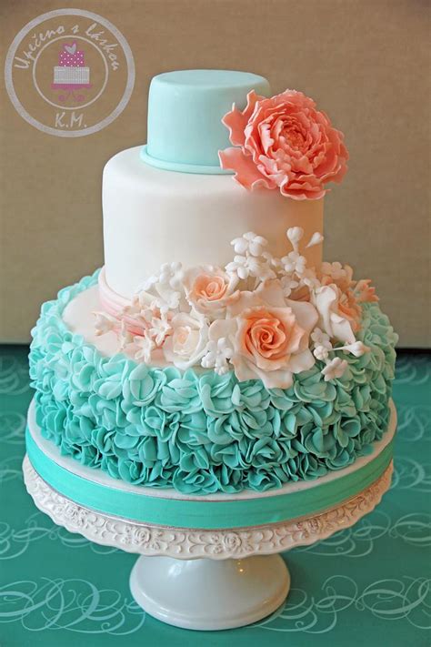 Mint And Peach Wedding Decorated Cake By Tynka Cakesdecor