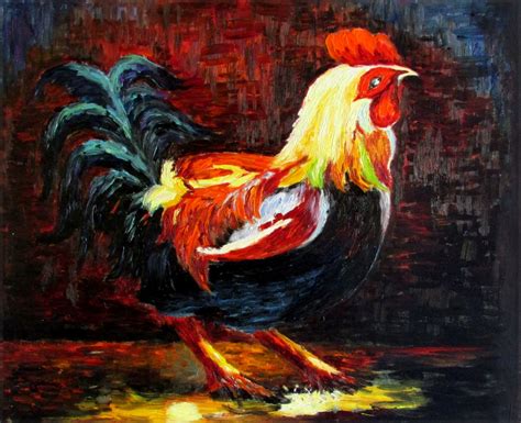 Framed The Rooster Beautiful Quality Hand Painted Oil Painting