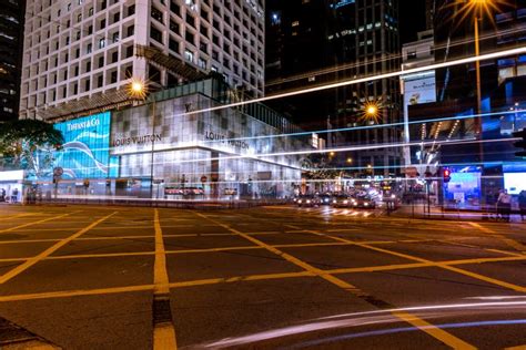 Hong Kong Central Business District At Night With Light Track Editorial