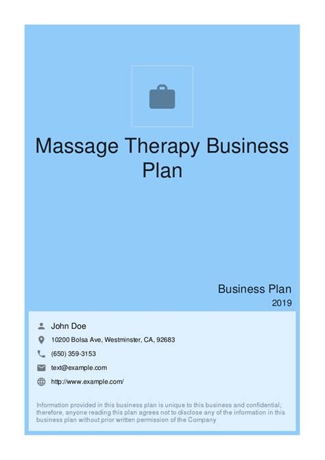 Business Plan Template Massage Therapy Management And Leadership