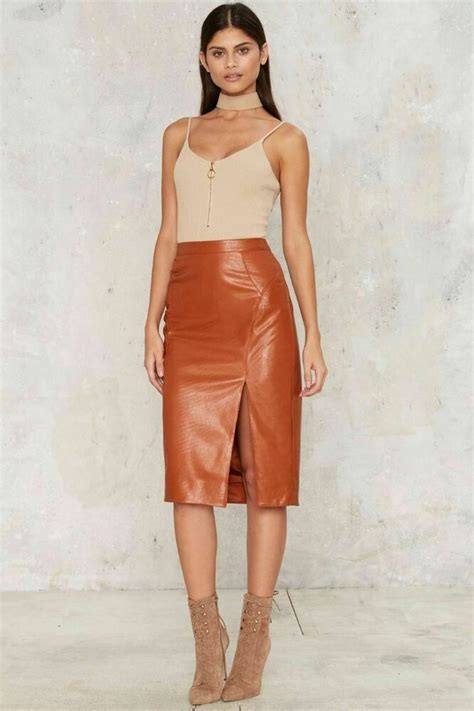 New Womens Leather Skirt Genuine Lambskin Real Leather Knee Length