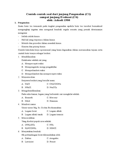 Guru sd smp sma contoh soal matematika c1 sampai c6. Contoh Soal Kimia C1 Sampai C6 - Guru Paud