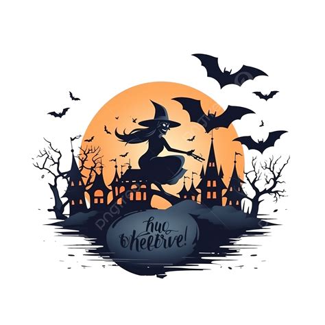 Happy Halloween Card With Witch Flying In Broom And Castle Witch Broom Halloween Witch