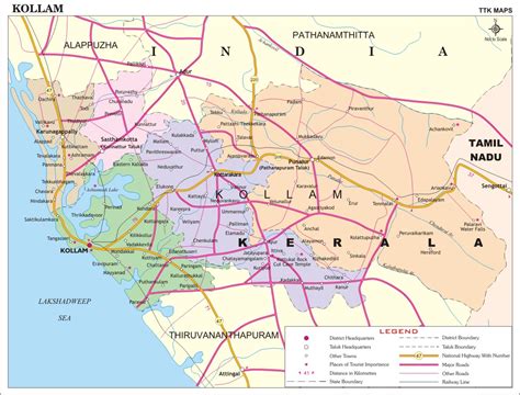 Kerala distance map | kerala road map showing distance between cities. Kollam District Map, Kerala District Map with important ...