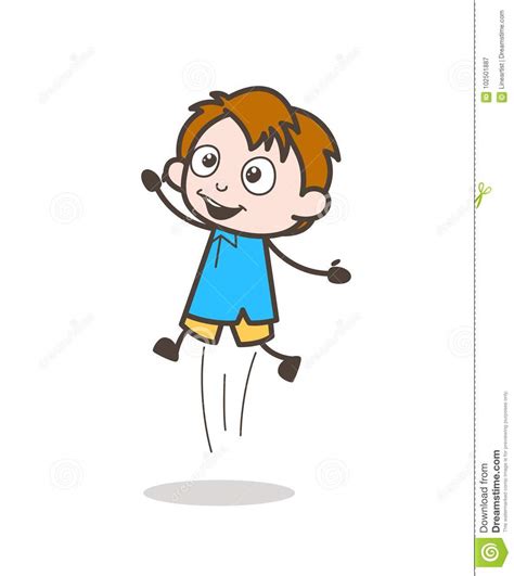 Laughing Small Kid Jumping In Excitement Cute Cartoon Kid Vector