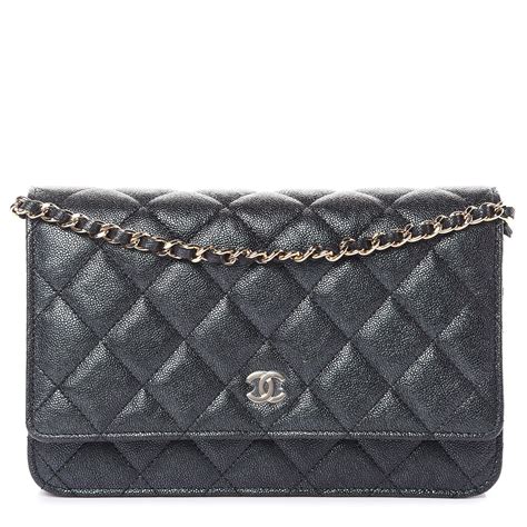 Chanel Iridescent Caviar Quilted Wallet On Chain Woc Black 407425