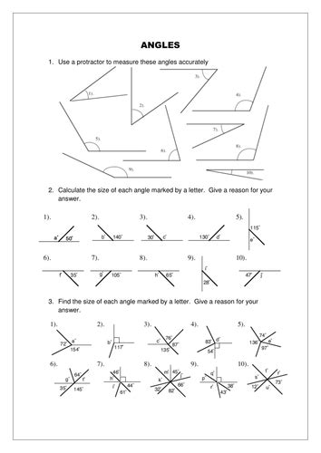Angles Angles Angles Worksheet Teaching Resources