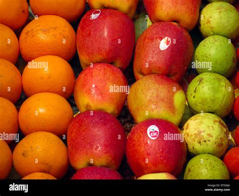 Fruits Fresh Fruit Stall Colorful Apples Oranges Assorted Papaya