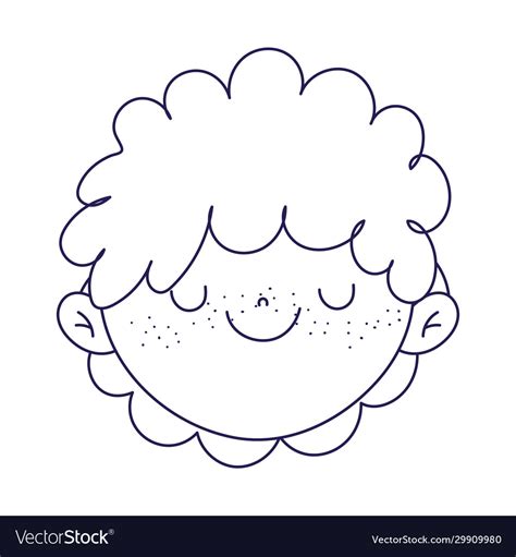 Cute Boy Face Cartoon Character Icon Line Style Vector Image