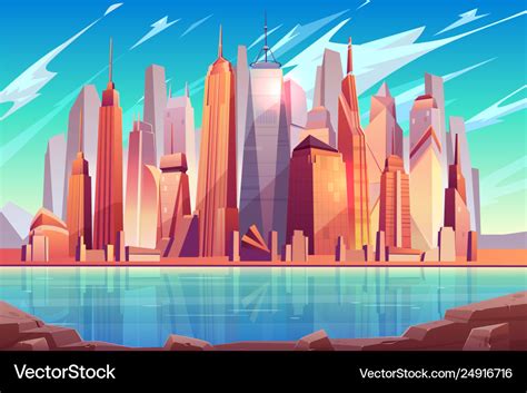 New York City Skyline Cartoon Background Vector Image
