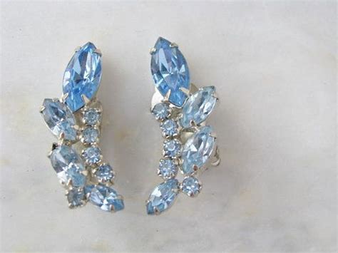 Tiffany Blue Rhinestone S Earrings Leaf Curve Kramer Vintage Etsy