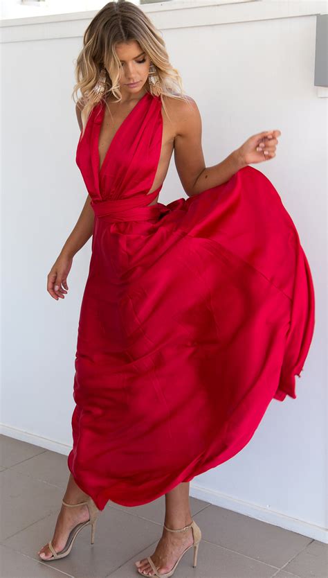 sexy halter red long prom dress evening dress with criss back on luulla