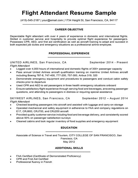 Flight Attendant Resume Sample And Writing Tips Resume Companion