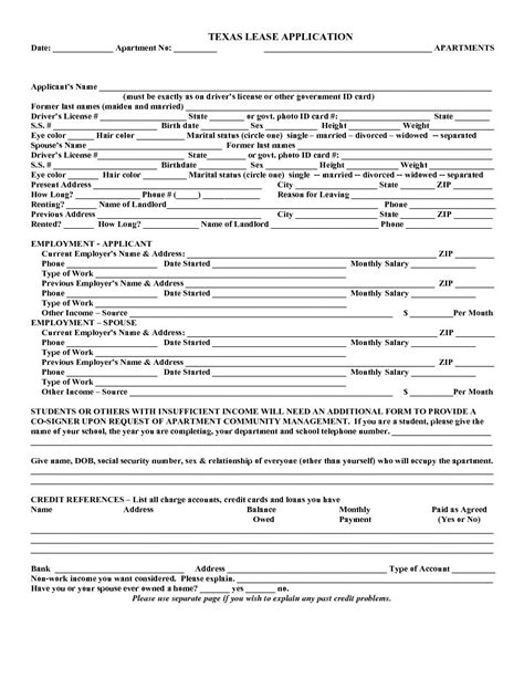 Free Printable Residential Rental Application