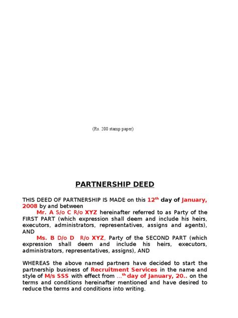 62 Sample Partnership Deed Partnership Business Law