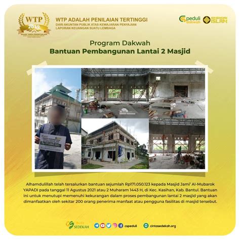 Bantuan Penyaluran Dana Wakaf Pembangunan Lantai Dua Kepada Masjid Jami