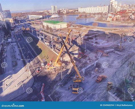 Construction Of A New Overpass In The City Center Near The River