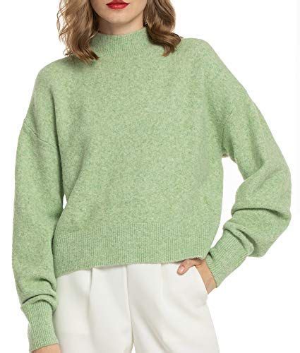 Woolen Bloom Women Mock Neck Loose Sweater Pullover Long Sleeve
