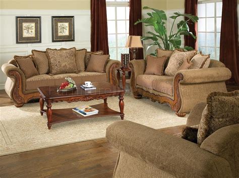 Traditional Chenille Living Room Savonna U140 Light Brown